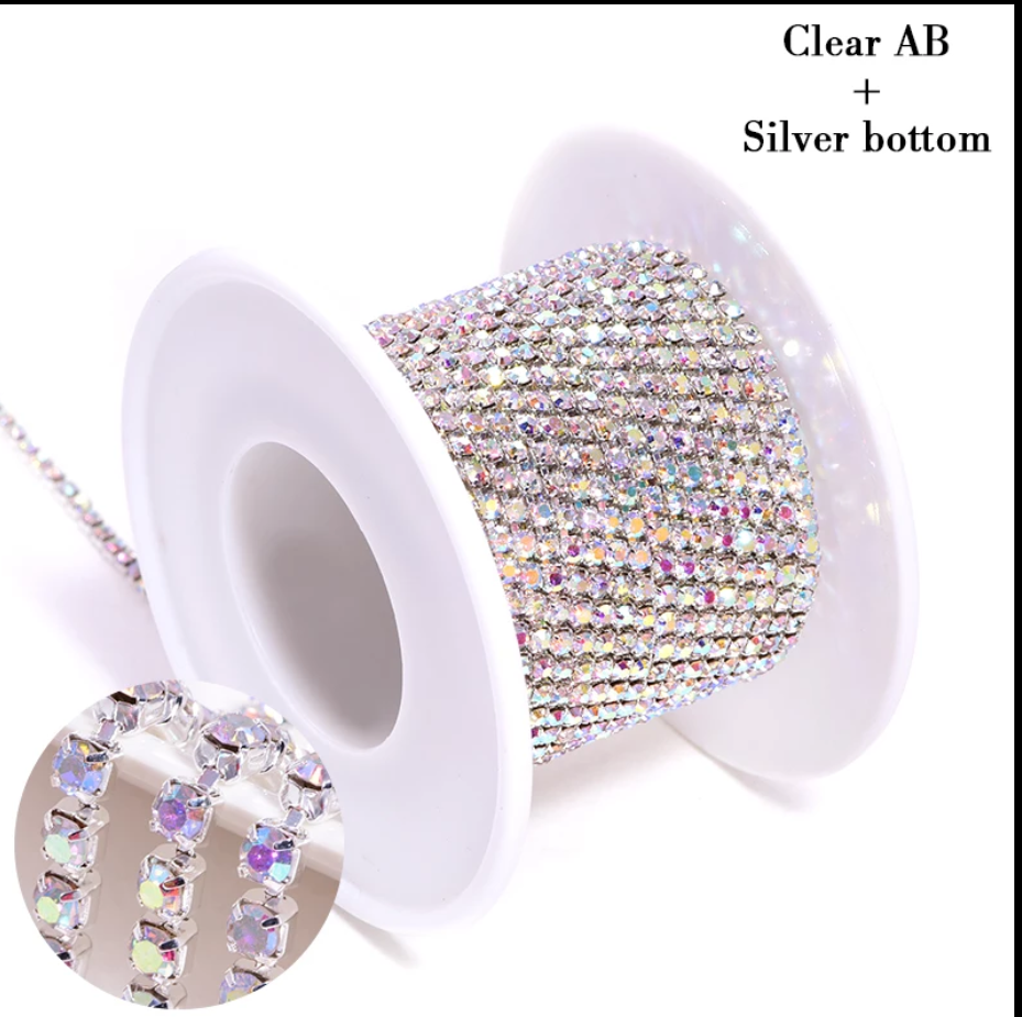SS6 A grade colorful crystal glass 2mm rhinestones white plastic cup  garment shoes hat wedding decorations banding chain 2yards - AliExpress