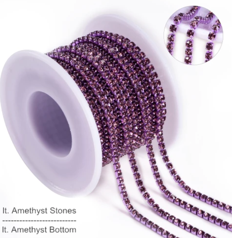 1 YARD 2mm Amethyst Purple Rhinestone Chain Crystal Trim Cup Chain S40 –  Cameo Jewelry Supply