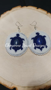 White and Blue Turtle Earrings - Cheyenne Heart Designs