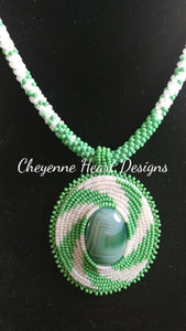 White and Green Spiral Pendant - Cheyenne Heart Designs