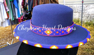 Sunset Flame beaded Amish style Western hat with hatband - Cheyenne Heart Designs